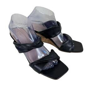 YOKI Black Arlette-14‎ Cork Wedge Twisted Strap Slip On Heeled Sandals Size 10